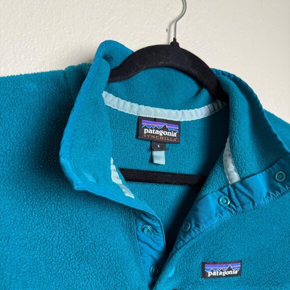Vintage Patagonia Synchilla Snap-T Fleece Pullover Teal & Navy Blue Size M - Picture 3 of 7